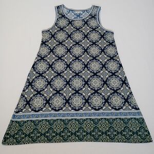 Max Studio Women Size L Mandala Blue Green Yellow Floral Comfy Casual Dress